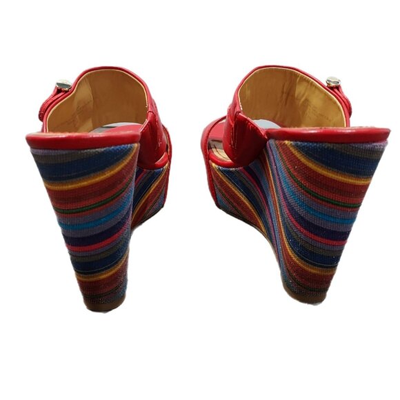Nine West Red Lara Striped Wedge Slip on Sandals Sz 7.5 Beachcore - Picture 3 of 13